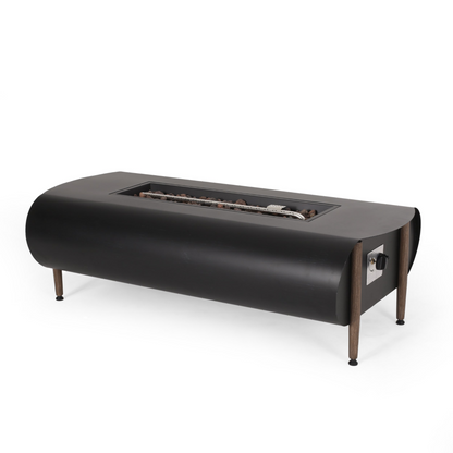 Dark gray iron fire pit table with tank holder, ideal for outdoor patio and living spaces, by Start2Finish.