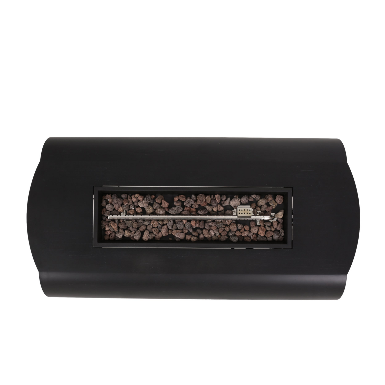 Dark gray iron fire pit table with tank holder, ideal for patio and outdoor living spaces by Start2Finish.