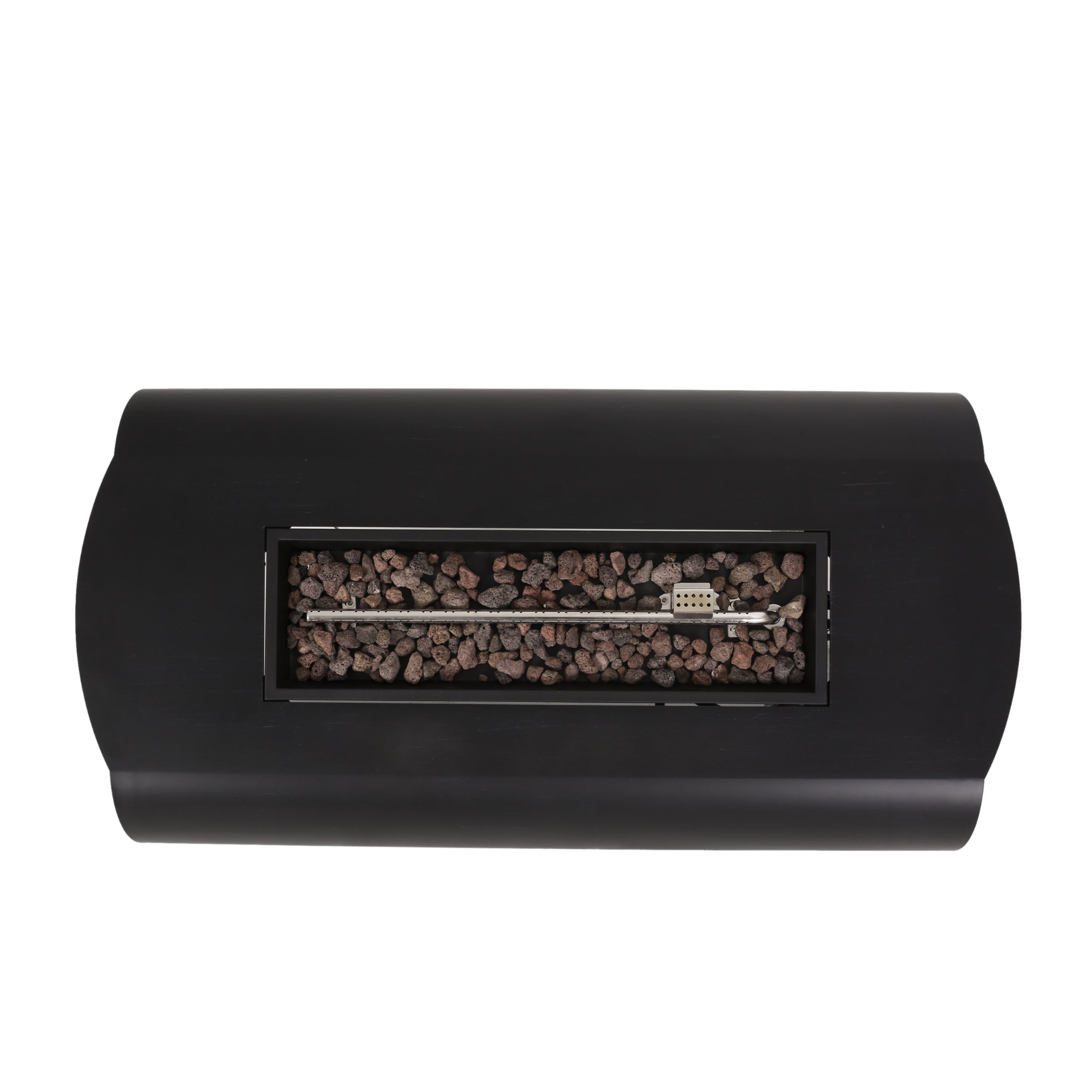 Dark gray iron fire pit table with tank holder, ideal for patio and outdoor living spaces by Start2Finish.