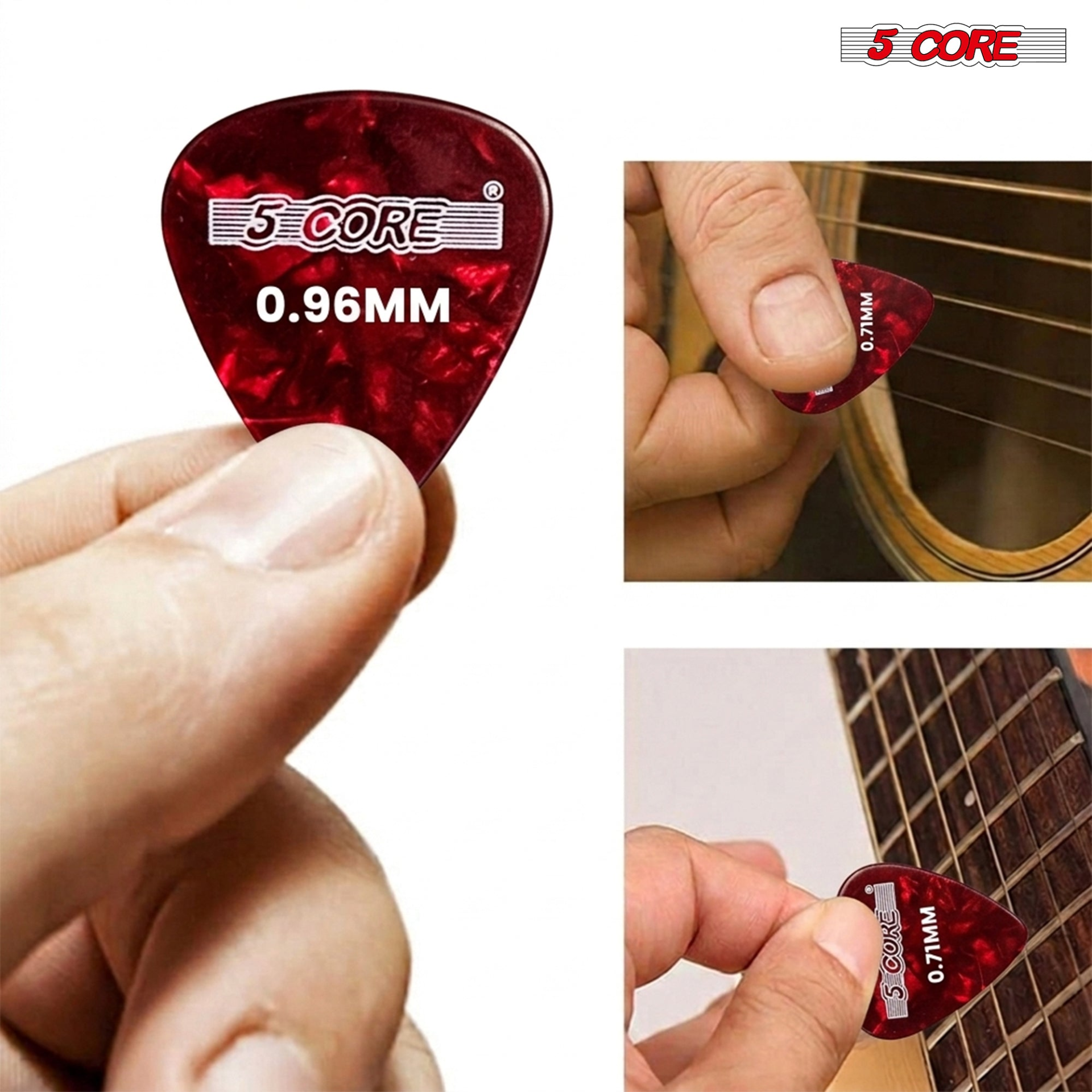 Set of 12 Start2Finish guitar picks in various thicknesses including light, medium, heavy, and extra heavy for acoustic and electric guitars