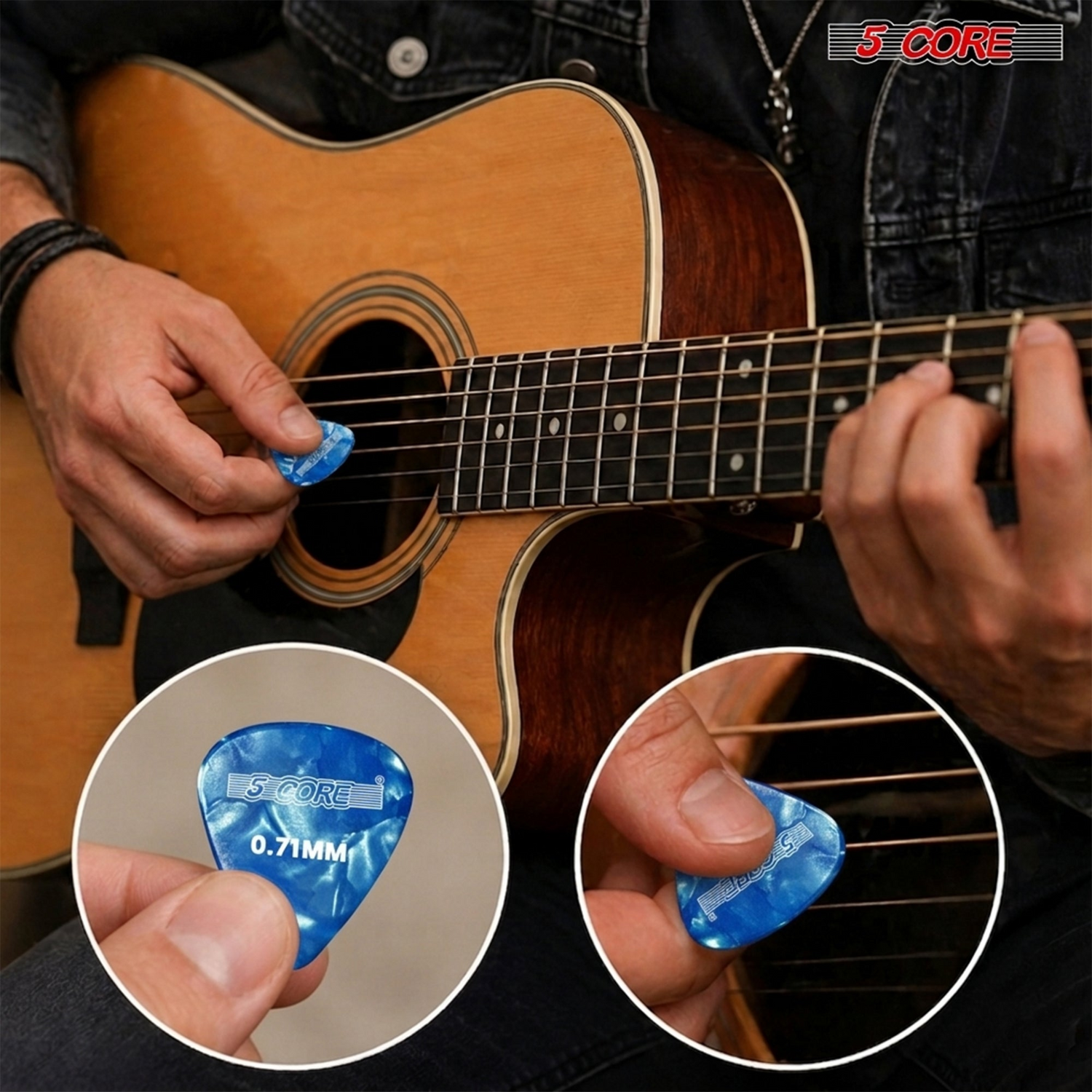 Start2Finish 12-pack of guitar picks in various thicknesses, including light, medium, heavy, and extra heavy, for acoustic and electric guitars.