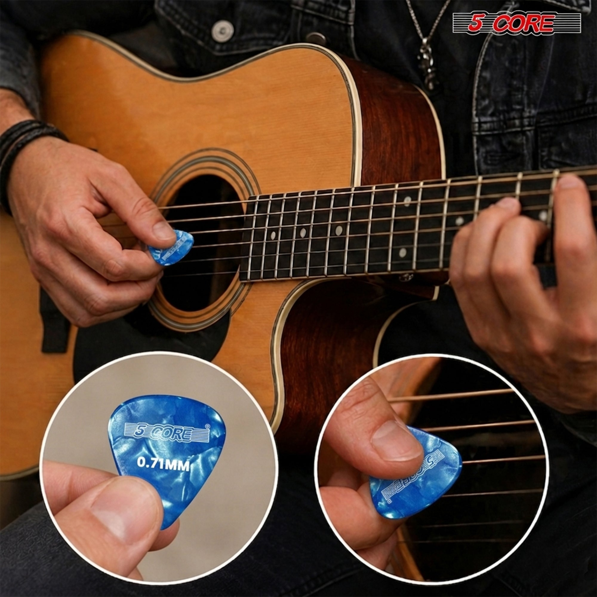 Start2Finish 12-pack of guitar picks in various thicknesses, including light, medium, heavy, and extra heavy, for acoustic and electric guitars.