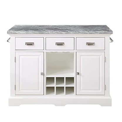 Start2Finish Zermatt Kitchen Island, modern wooden furniture with spacious countertop and storage cabinets, shown from a side view.