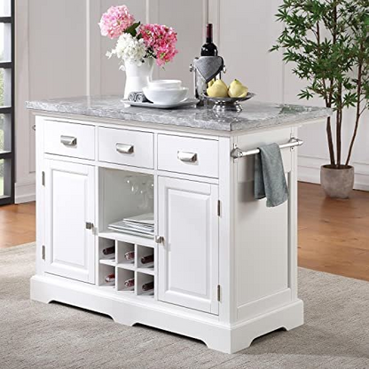 Start2Finish Zermatt Kitchen Island with wood finish, featuring spacious tabletop, storage drawers, and open shelving for kitchen organization.