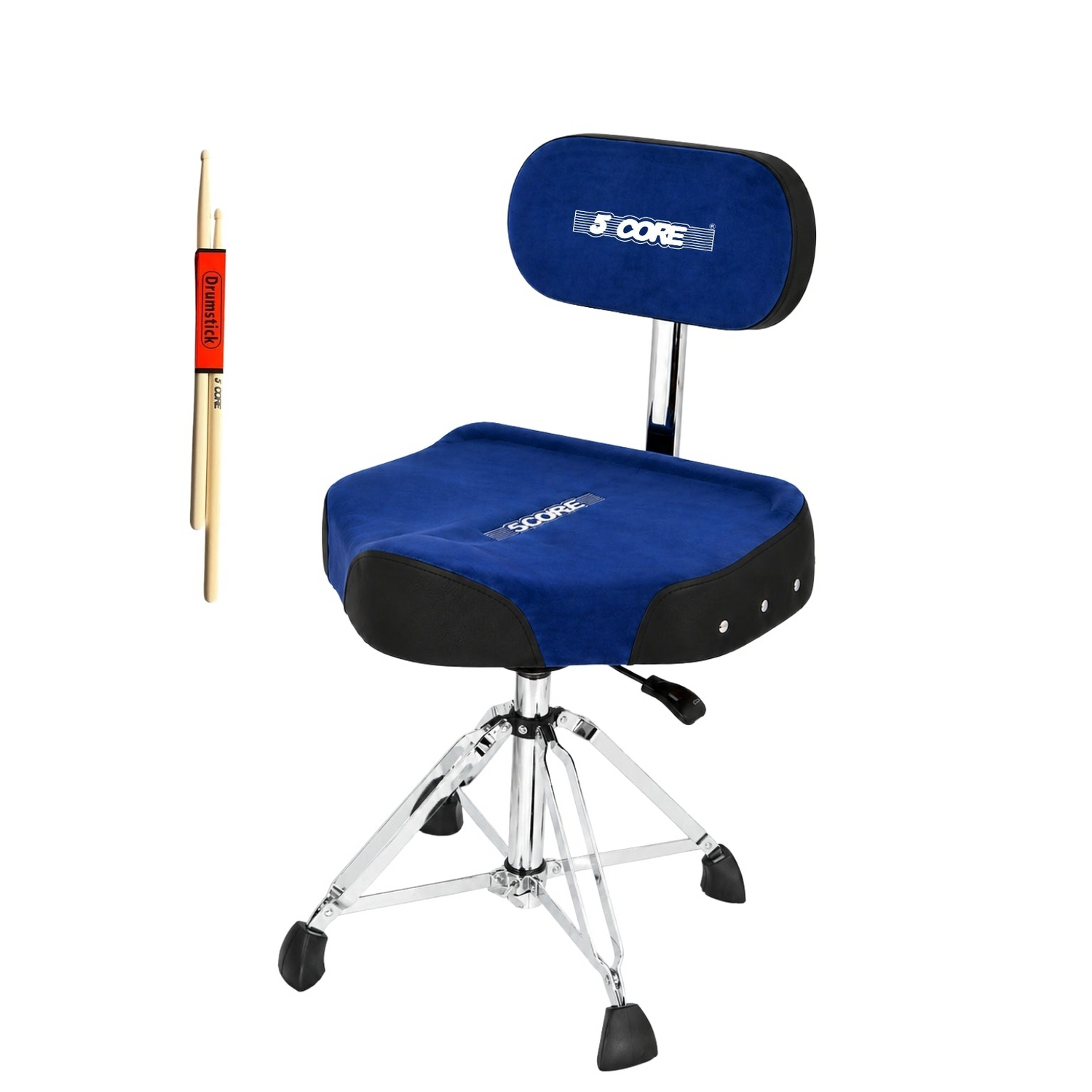 Start2Finish 5 Core Drum Throne with backrest, 4-inch padded seat, airlift adjustable height for drummers and musicians.