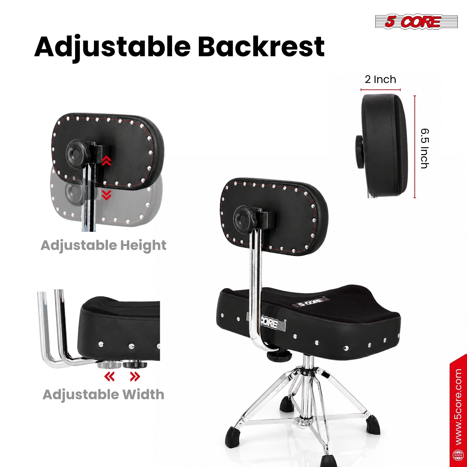 Start2Finish 5 Core Drum Throne with backrest, padded seat, and airlift adjustment, ideal for drummers and musicians