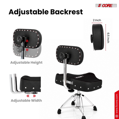 Start2Finish 5 Core Drum Throne with backrest, padded seat, and airlift adjustment, ideal for drummers and musicians