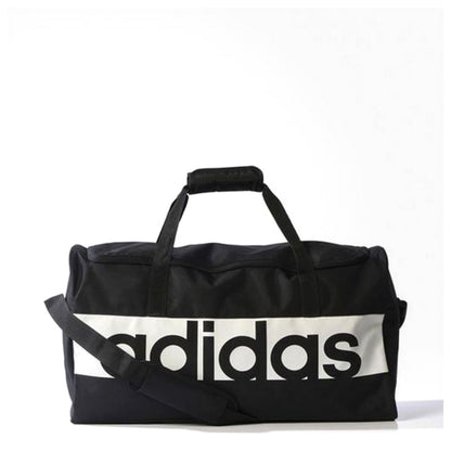 Adidas Lin Per TB M sports bag in black with white logo, sturdy handles, and spacious main compartment for outdoor activities.