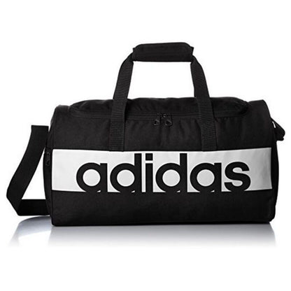 Adidas Lin Per TB M sports bag in black with handles and zipper, designed for sports and outdoor activities.