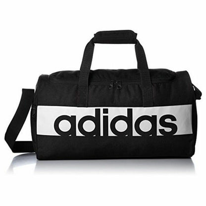 Adidas Lin Per TB M sports bag in black with white logo, large main compartment, adjustable shoulder strap for outdoor activities