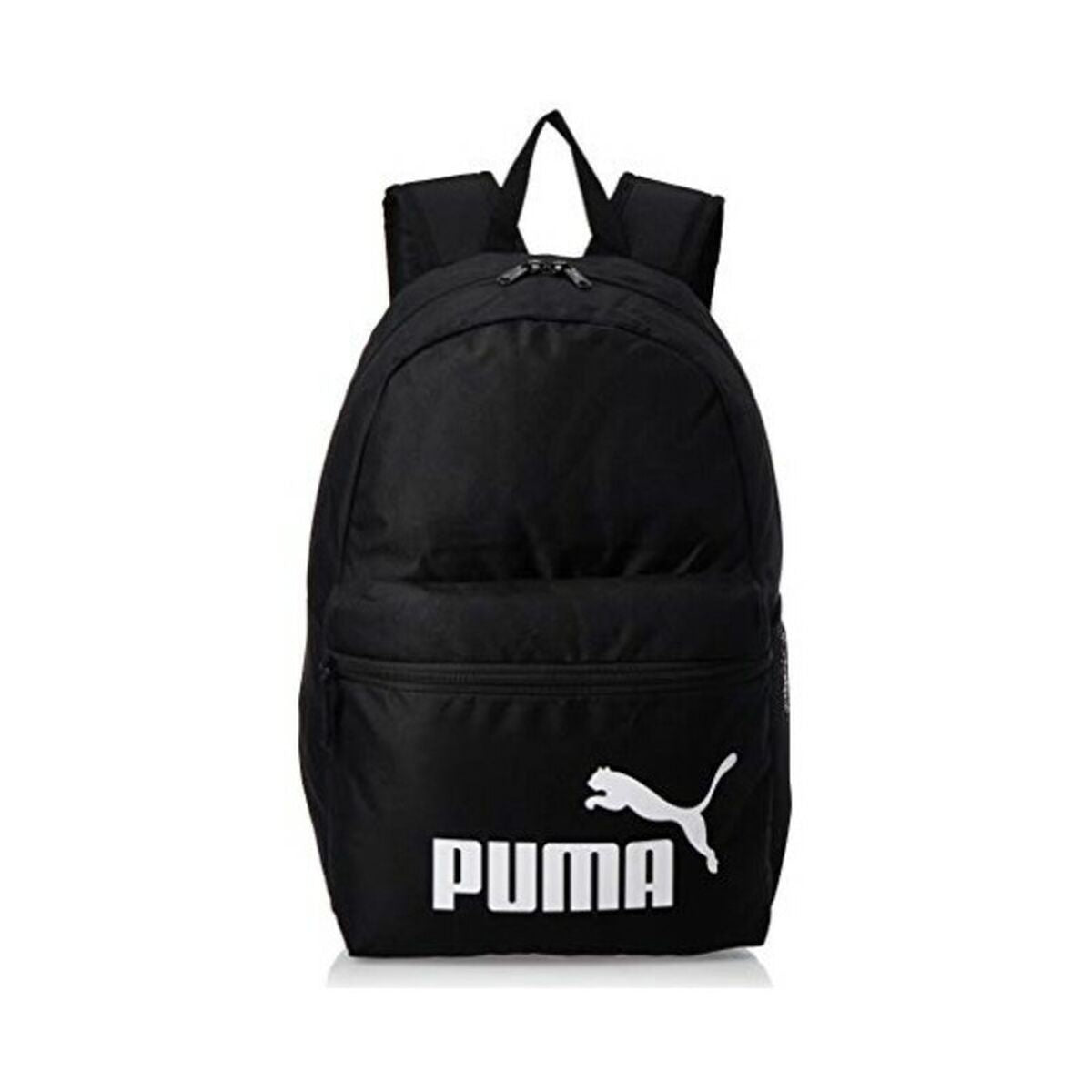 Black Puma PHASE gym bag with multiple compartments and adjustable shoulder strap, ideal for sports and outdoor activities.