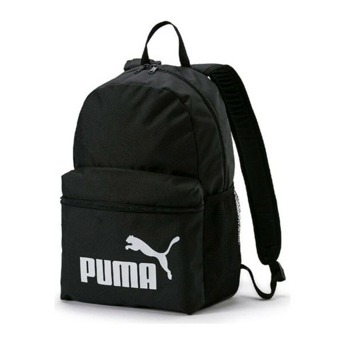 Black Puma PHASE gym bag with multiple compartments, durable sports bag for active use and outdoor activities.