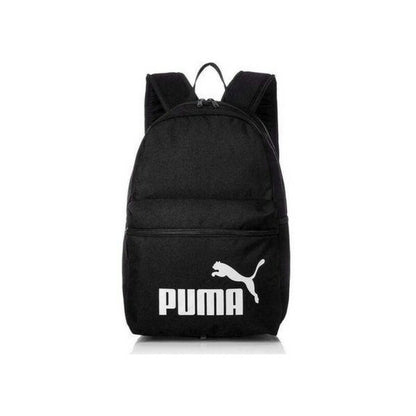 Black Puma PHASE gym bag with adjustable straps and multiple compartments, ideal for sports and outdoor activities.