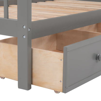 Sangria Beech twin-over-twin bunk bed with three built-in drawers, ideal for bedroom or dorm room storage and sleeping space.