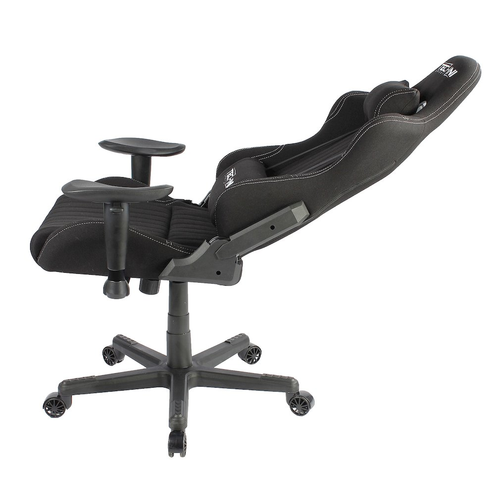 Black fabric ergonomic high back racer style PC gaming chair with adjustable armrests and headrest from Start2Finish.
