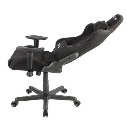 Black fabric ergonomic high back racer style PC gaming chair with adjustable armrests and headrest from Start2Finish.