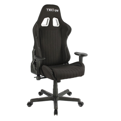Black fabric ergonomic high back racer style PC gaming chair with adjustable headrest and lumbar support from Start2Finish.