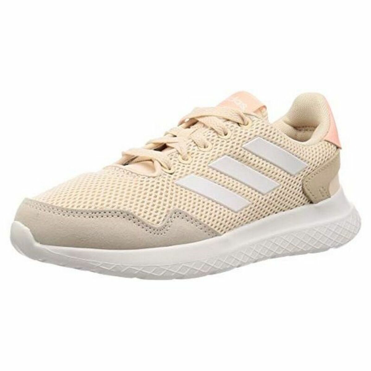 Red Adidas Archivo adult running shoes with breathable mesh upper and cushioned sole for sports and outdoor activities.