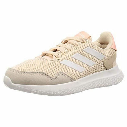 Red Adidas Archivo adult running shoes with breathable mesh upper and cushioned sole for sports and outdoor activities.