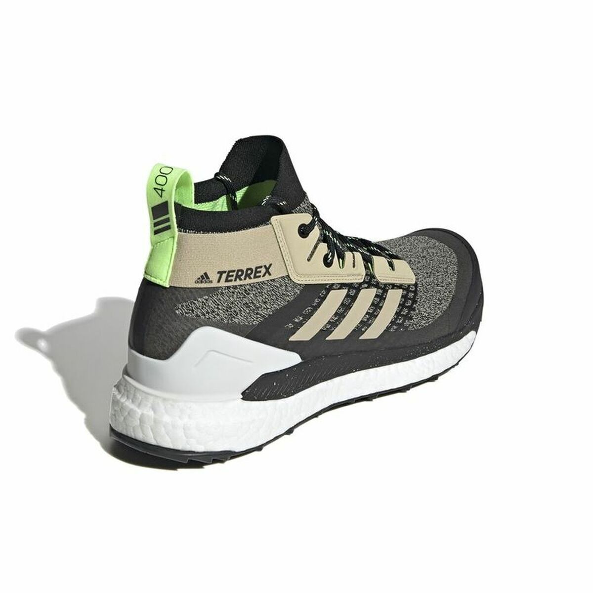 Black Adidas Terrex Free Hiker hiking boots for men, outdoor camping footwear with rugged grip and supportive design.