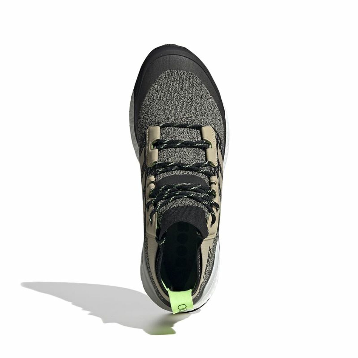 Black Adidas Terrex Free Hiker hiking boots for men, camping footwear with rugged sole and supportive design.