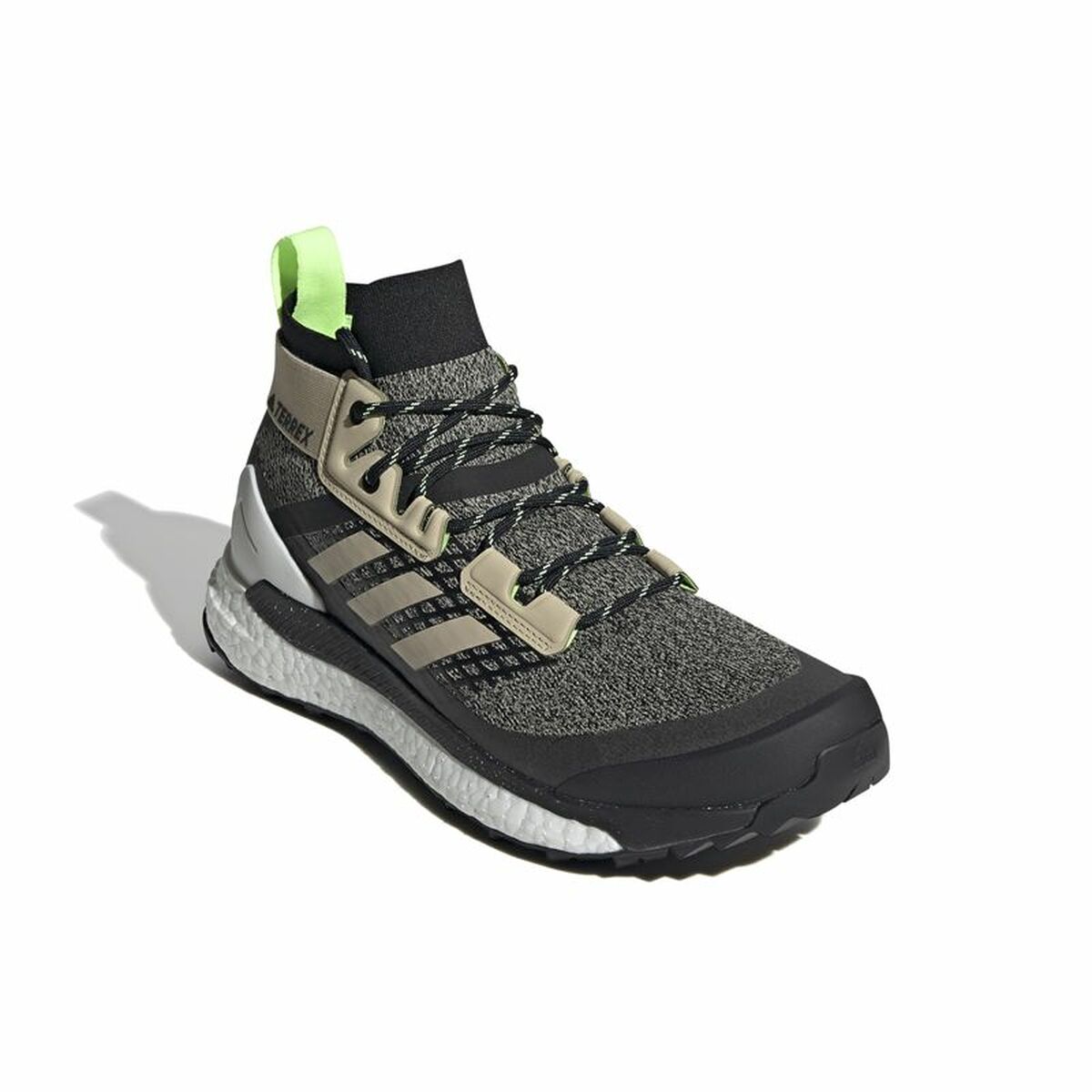 Black Adidas Terrex Free Hiker hiking boots for men, designed for camping and outdoor adventures.