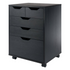 Black Halifax storage cabinet with bins and drawers, mobile furniture unit by Start2Finish with multiple compartments for organization.