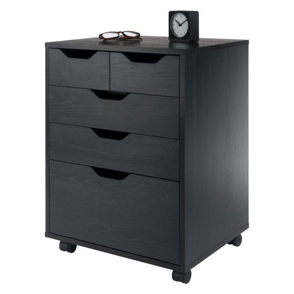 Start2Finish Halifax black mobile storage cabinet with bins and drawers, ideal for organizing office or home spaces.
