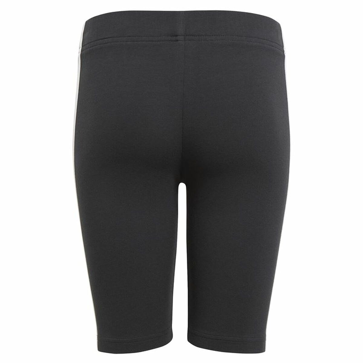 Black Adidas Essentials sports leggings with 3 stripes, designed for activewear and athletic activities.