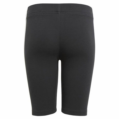 Black Adidas Essentials sports leggings with 3 stripes, designed for activewear and athletic activities.