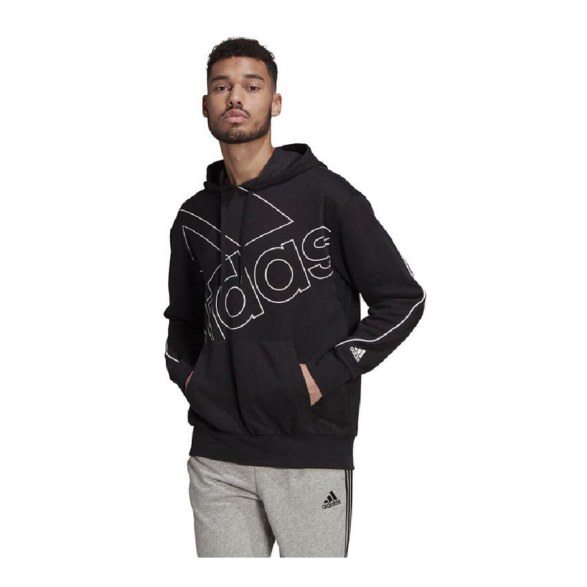 Men’s black Adidas Giant hoodie with front pocket and drawstrings, casual sportswear for men by Bigbuy.