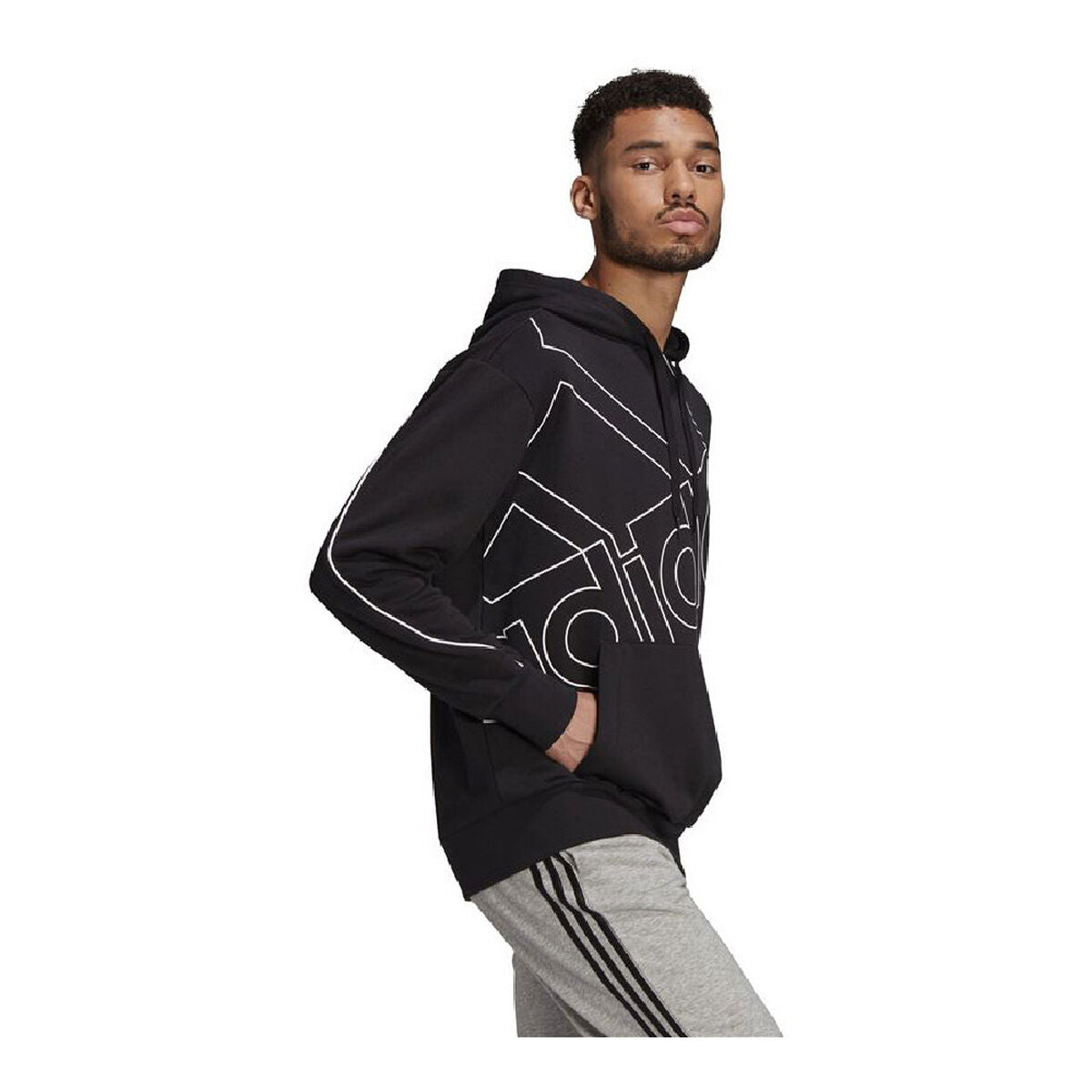 Men’s Adidas Giant black hoodie, sports and outdoors, with a large front logo and comfortable fit, shown on a plain background.
