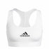 White Adidas PowerReact Training sports bra with supportive design, shown on a mannequin for activewear and fitness workouts.