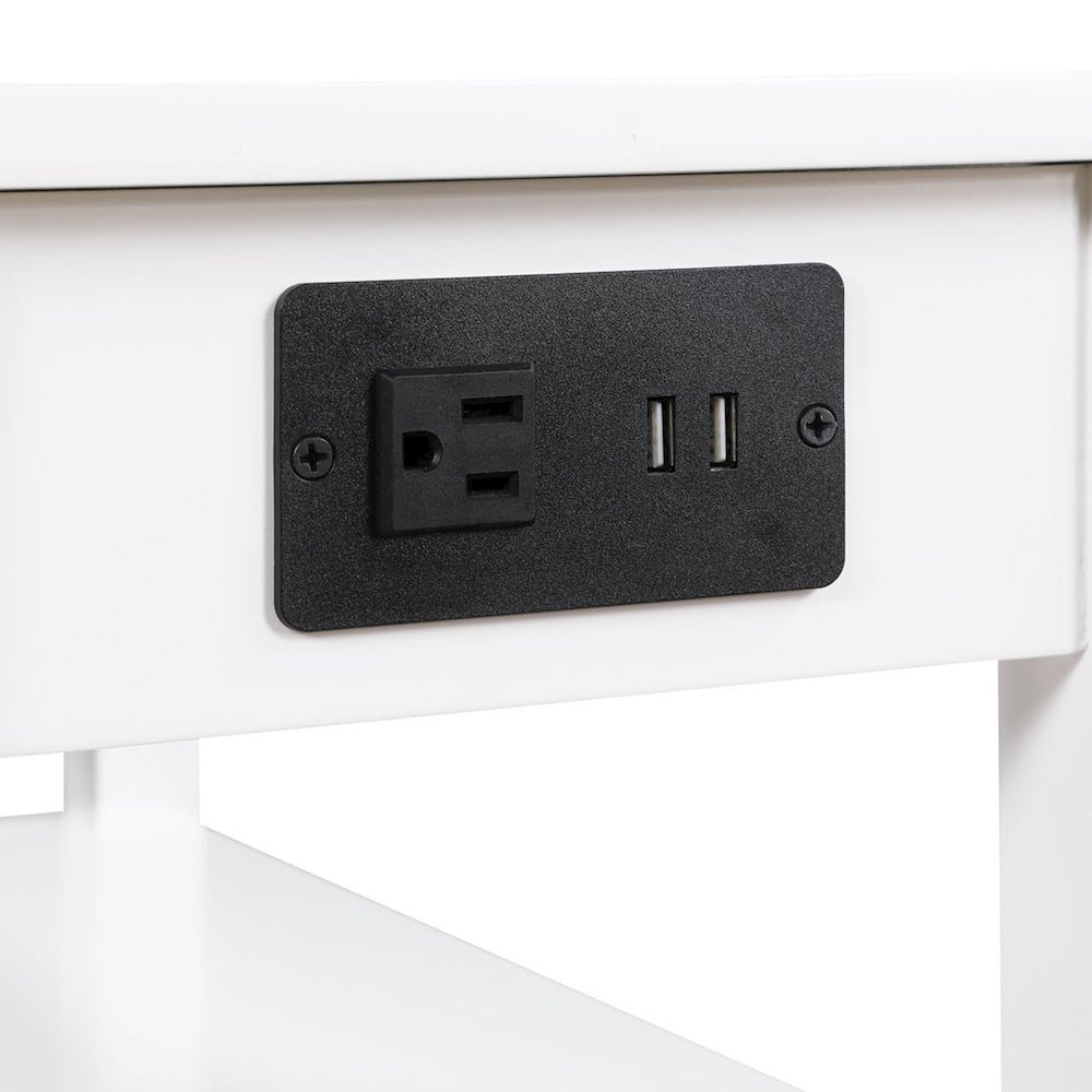Start2Finish American Heritage end table with one drawer, charging station, and shelves for living room or bedroom use.
