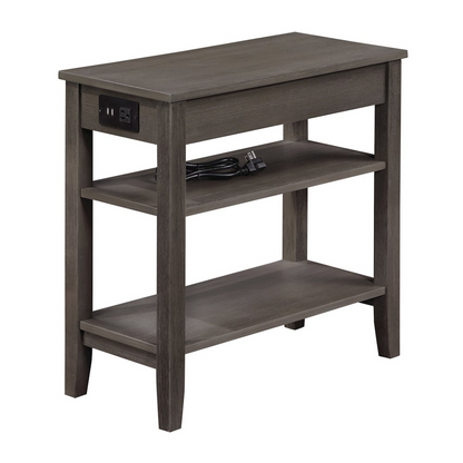 Start2Finish American Heritage end table with one drawer, charging station, and open shelves, made of wood and featuring a classic design.