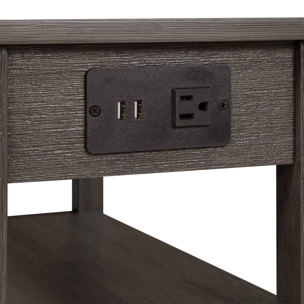 Start2Finish American Heritage chairside end table with one drawer, charging station, and shelves, made of stylish furniture material.