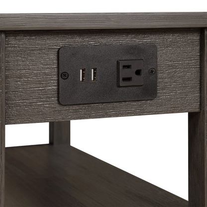 Start2Finish American Heritage chairside end table with one drawer, charging station, and shelves, made of stylish furniture material.