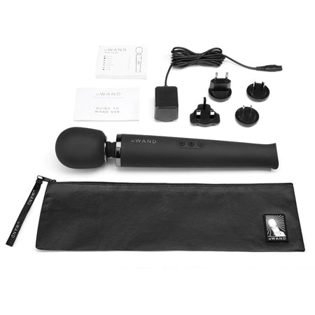 Black Le Wand Rechargeable Massager by Start2Finish, showing the handheld device with a rounded head and ergonomic design.