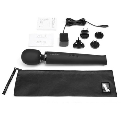 Black Le Wand Rechargeable Massager by Start2Finish, showing the handheld device with a rounded head and ergonomic design.