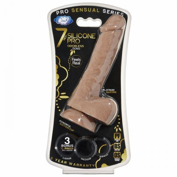 Start2Finish Cloud 9 Platinum silicone 7-inch brown dildo with bonus rings, adult product designed for pleasure and comfort.