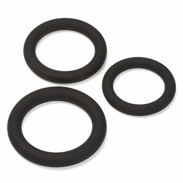 Start2Finish Cloud 9 Pro Sensual silicone cock ring 3-pack in black, showing three flexible, smooth adult pleasure rings.