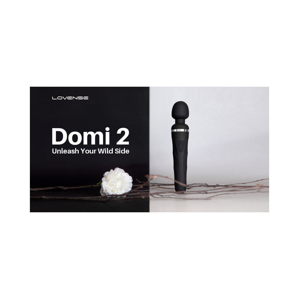 Adult toy Lovense Domi 2 vibrator by Start2Finish, shown with sleek design and control features in a clear product image.