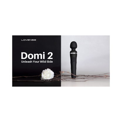 Adult toy Lovense Domi 2 vibrator by Start2Finish, shown with sleek design and control features in a clear product image.
