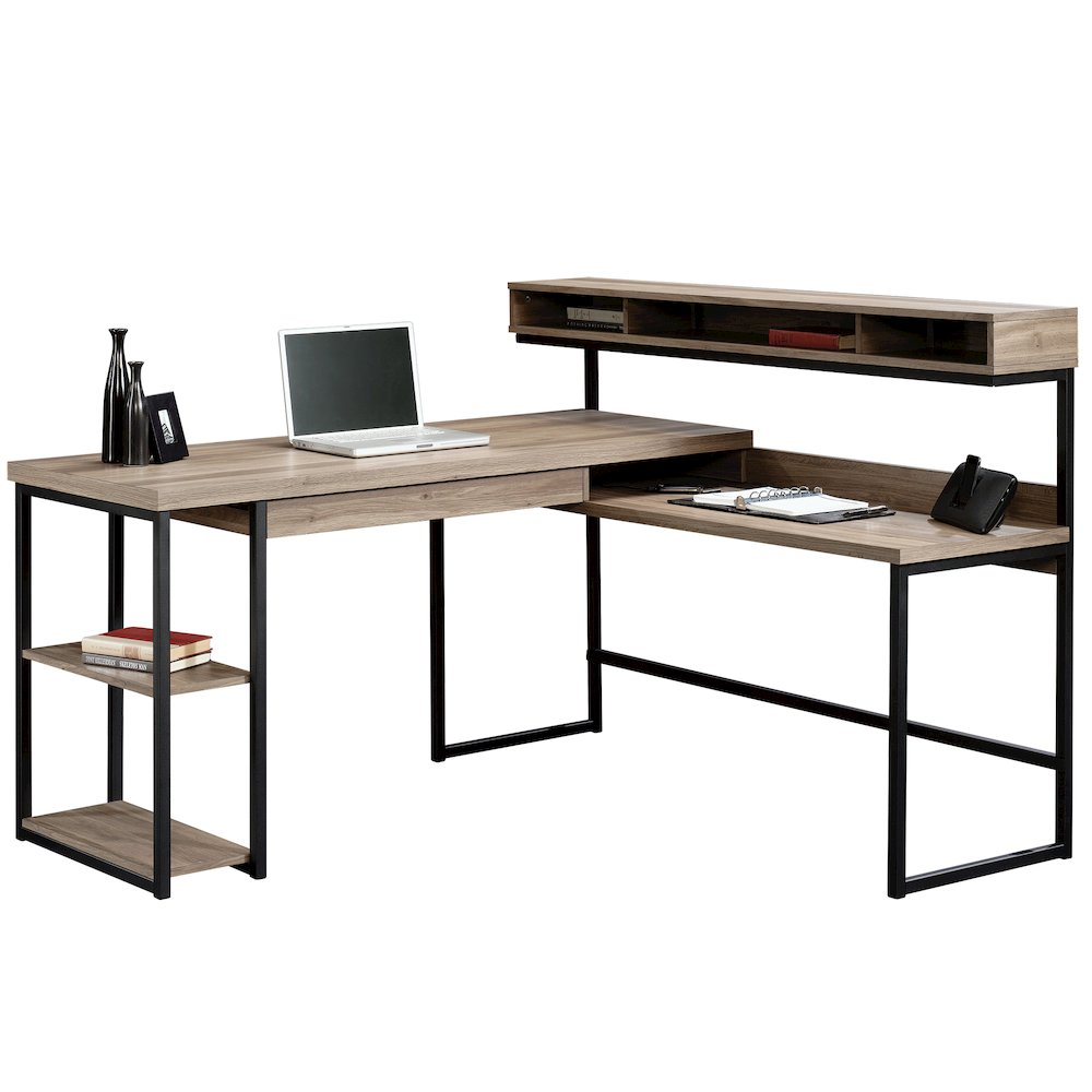 Start2Finish Transit L Desk in Salt Oak finish with spacious workspace and modern design for home or office use.