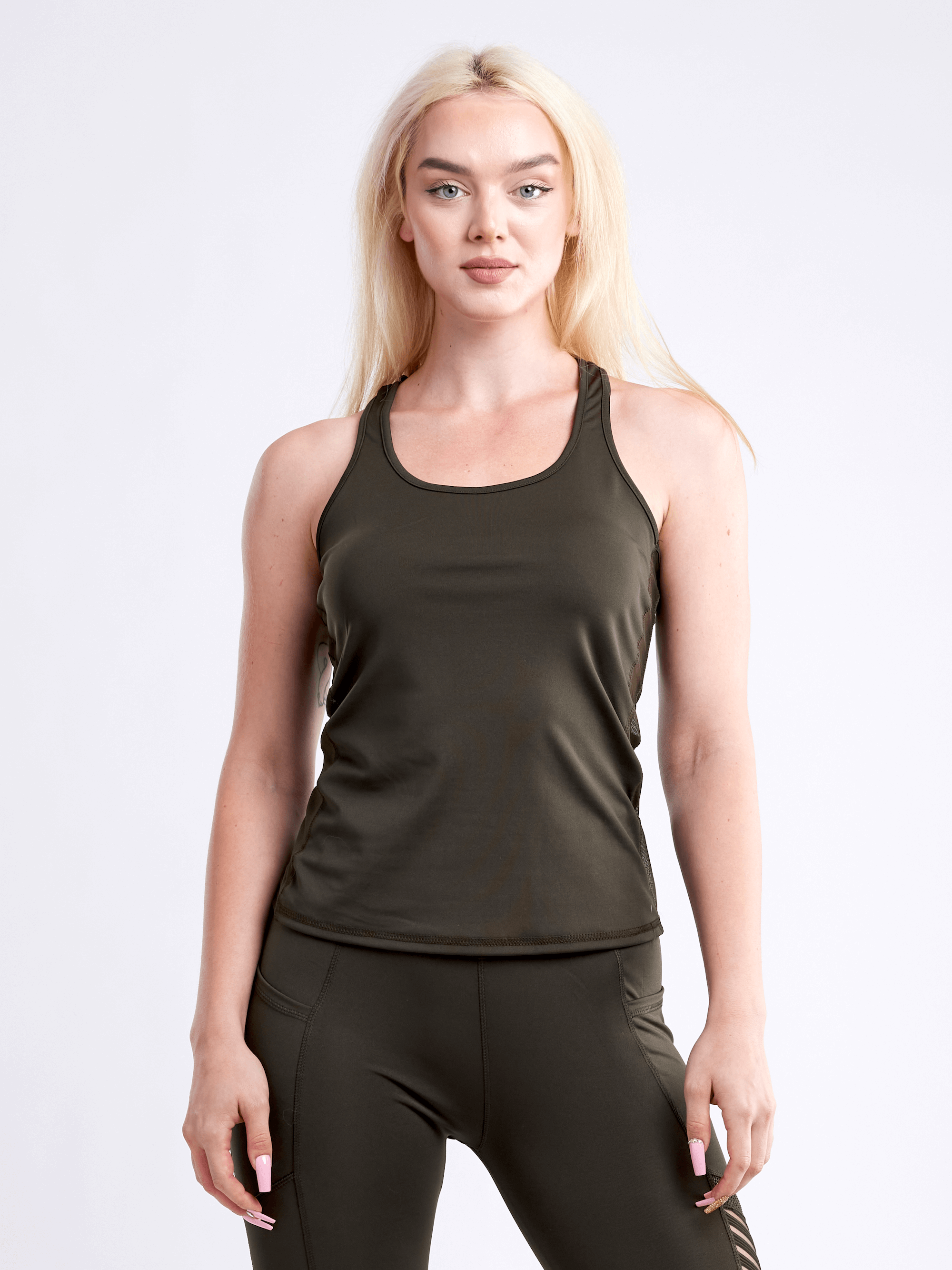 Black Lavender JupiterGear sports tank top with side mesh panels, lightweight activewear top for workouts and active lifestyles.