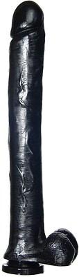 Black Exxxtreme Dong 16-inch adult toy with suction cup from Start2Finish, shown with smooth surface and sturdy base.