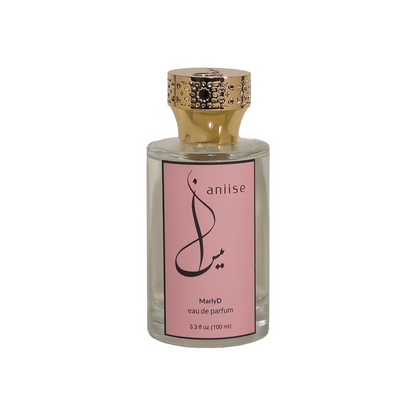 Eau de Parfum for Women by MarlyD, elegant perfume bottle with floral design, showcasing the luxurious fragrance packaging.