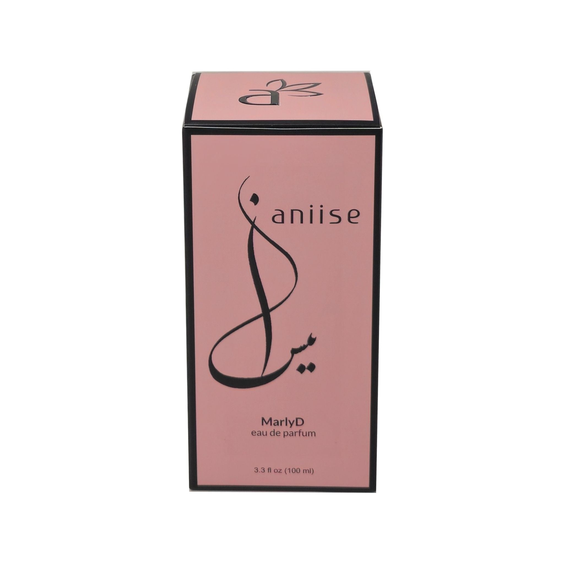 Eau de Parfum for Women by MarlyD, featuring a sleek glass bottle with a gold cap and elegant floral design.