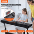 Start2Finish VEVOR 61-key digital keyboard piano with lighted keys, built-in speakers, sustain pedal, headphones, and USB MIDI.