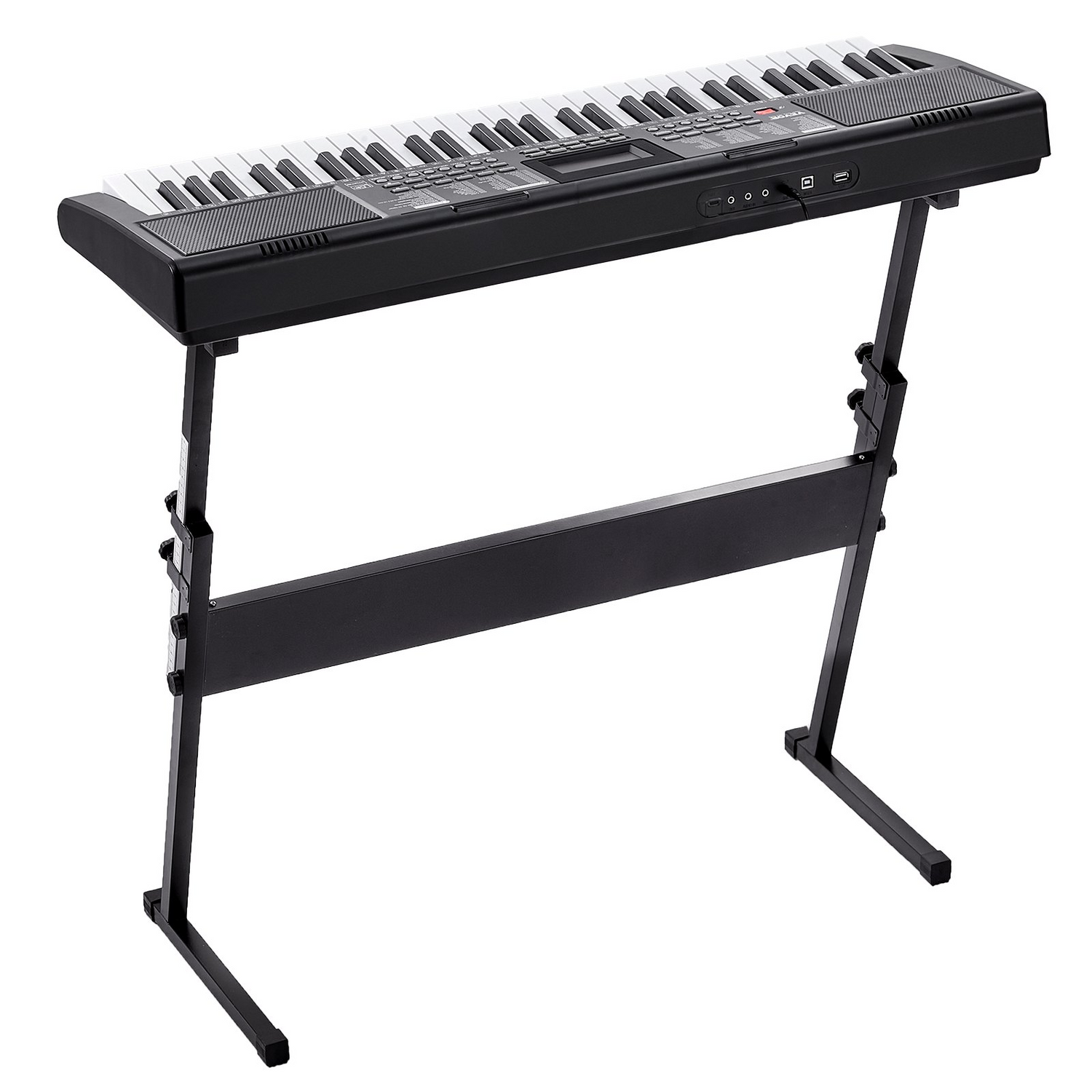 Start2Finish VEVOR 61-key digital keyboard piano with lighted keys, built-in speakers, adjustable stand, and headphones for beginners.